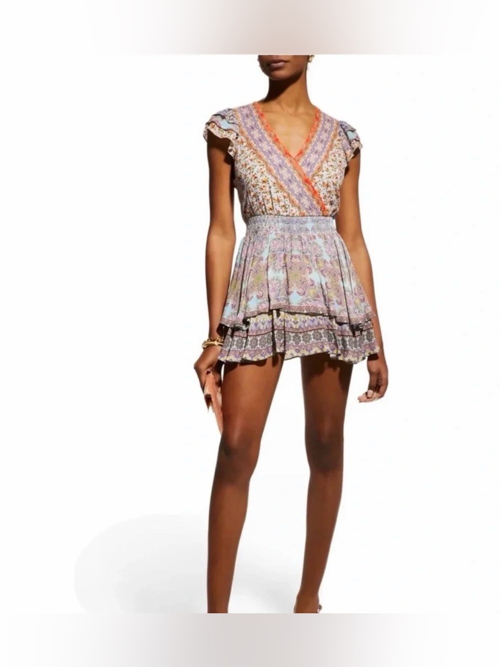 ALICE + OLIVIA Mariska Floral Print Ruffled Romper